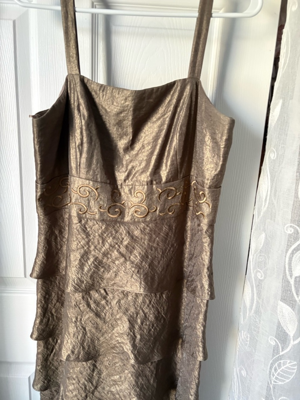 R&M Richards size 14 layered Tiered Evening maxi Dress Embroidered Waist one pc - Picture 4 of 10